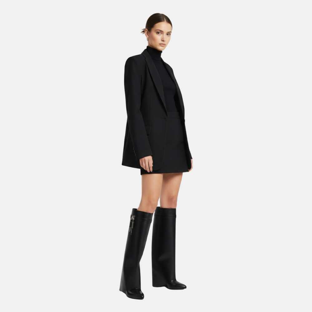 Briss | Hohe Damenstiefel – Stiefel mit Keilabsatz und Schloss-Detail