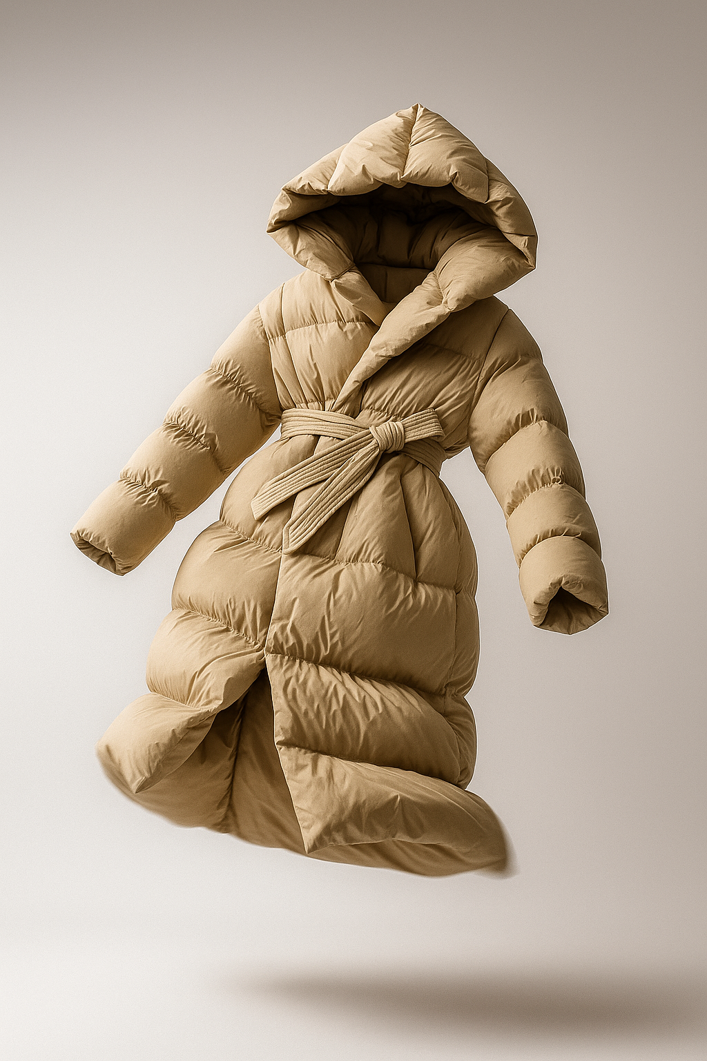 Briss | Langer Damen-Wintermantel – Daunenstil mit Kapuze und Gürtel