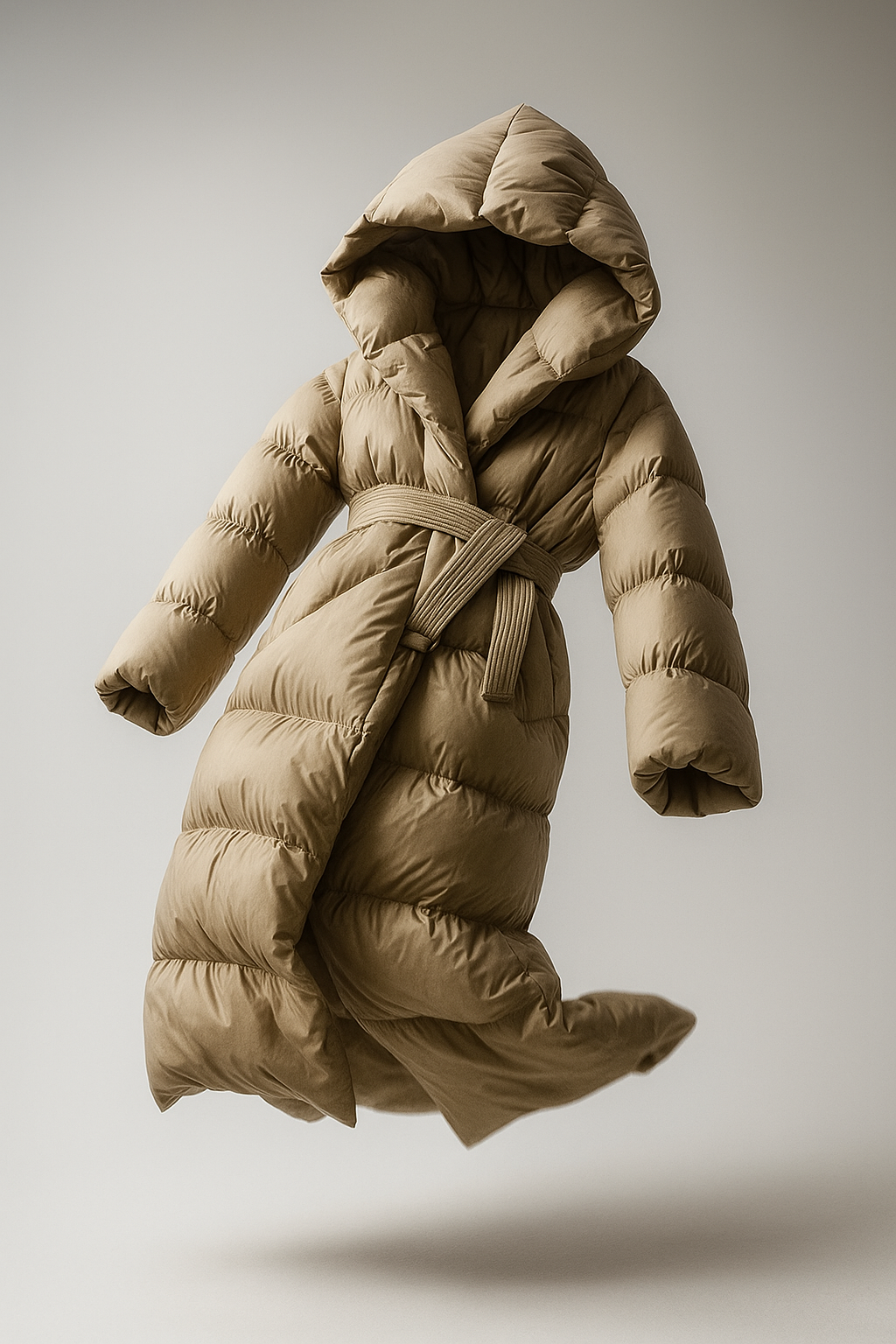 Briss | Langer Damen-Wintermantel – Daunenstil mit Kapuze und Gürtel