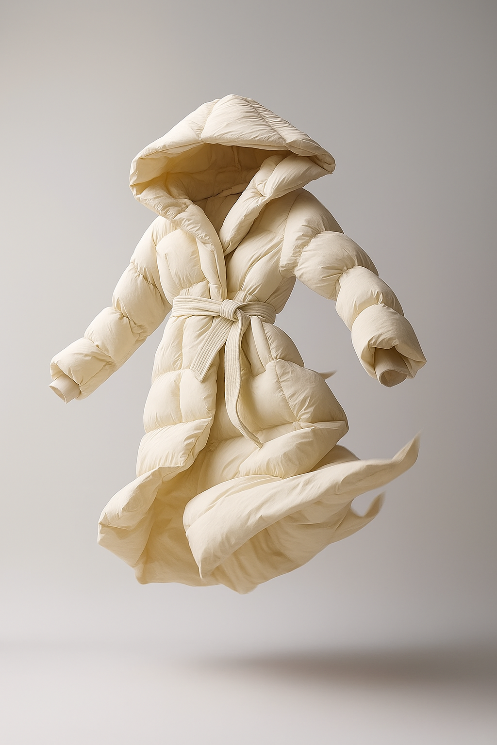 Briss | Langer Damen-Wintermantel – Daunenstil mit Kapuze und Gürtel