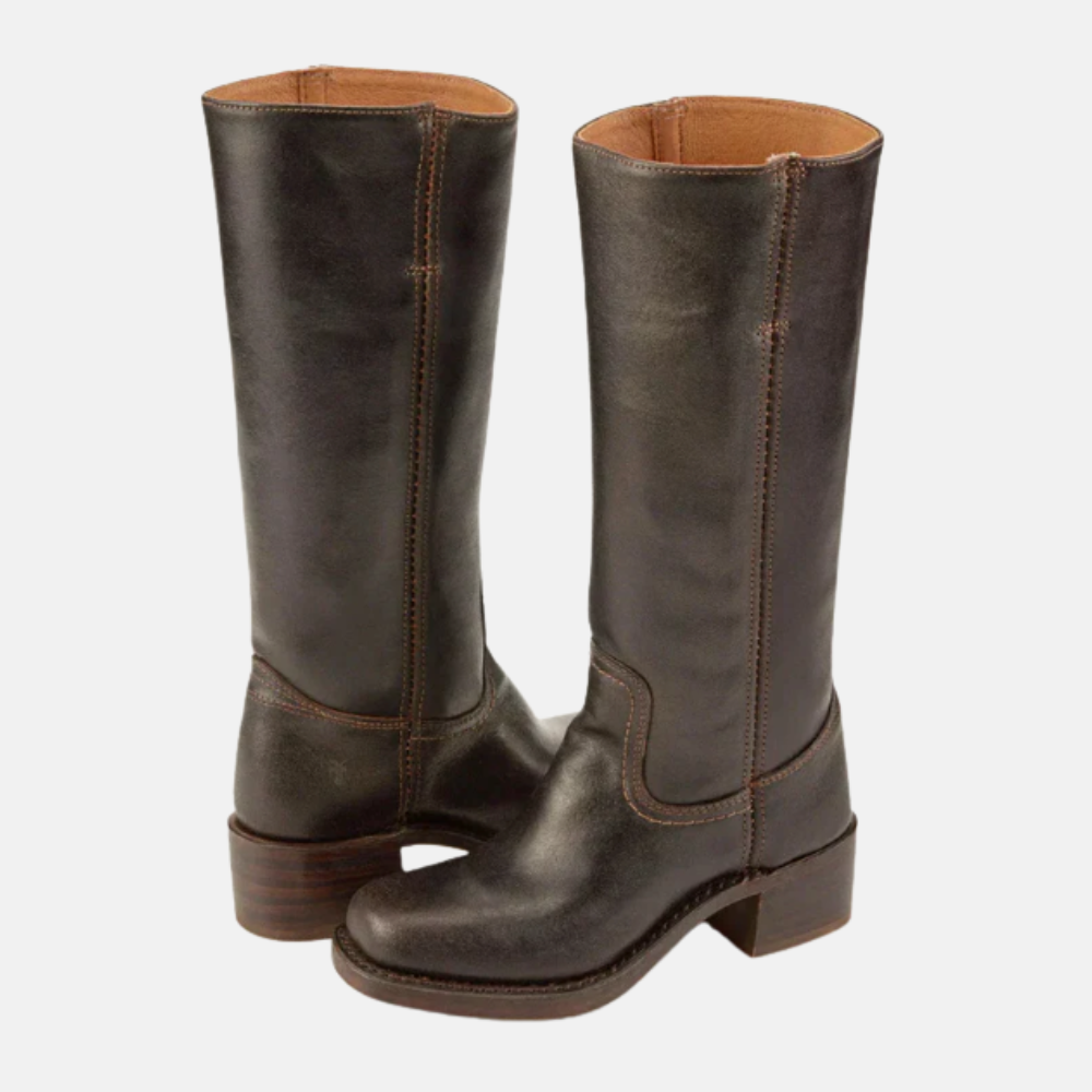Briss | Damen Lange Stiefel mit Absatz – Lederoptik Boots mit Blockabsatz