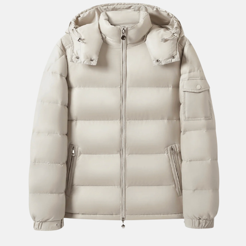 Briss | Herren-Daunenjacke mit abnehmbarer Kapuze – Glänzende Steppjacke