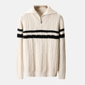 Briss | Herren-Strickpullover mit halbem Reißverschluss und Zopfmuster aus Wollmischung