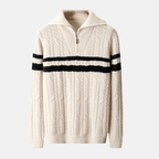 Briss | Herren-Strickpullover mit halbem Reißverschluss und Zopfmuster aus Wollmischung