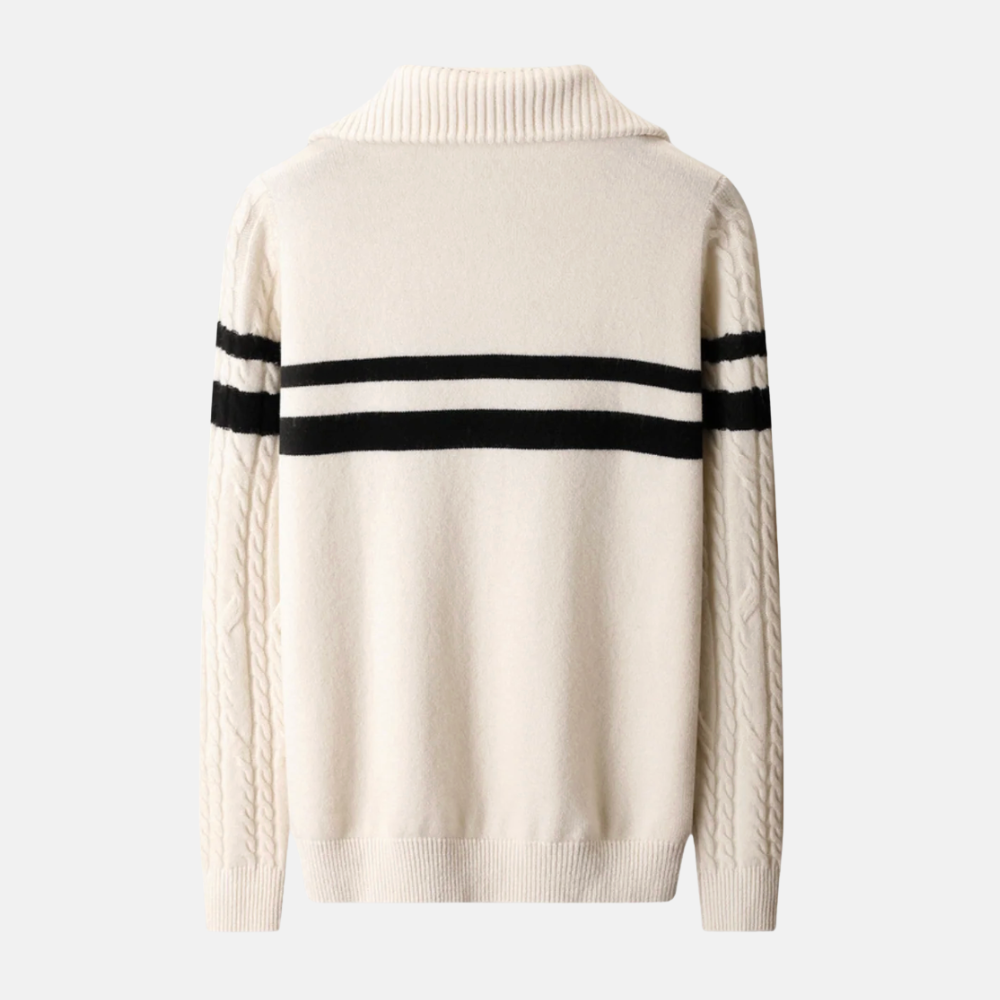 Briss | Herren-Strickpullover mit halbem Reißverschluss und Zopfmuster aus Wollmischung