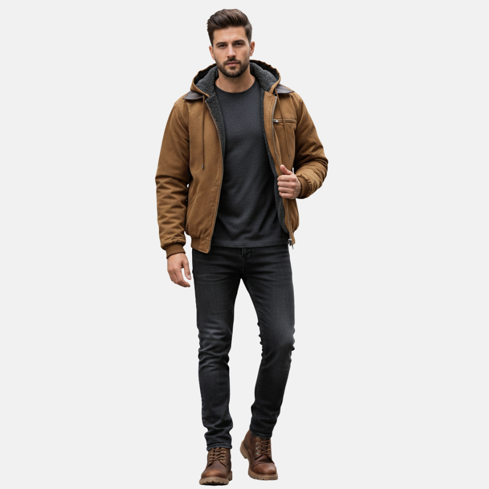 Briss | Herren Winterjacke mit Fleece-Futter und Kapuze – Warme Übergangsjacke mit Reißverschluss