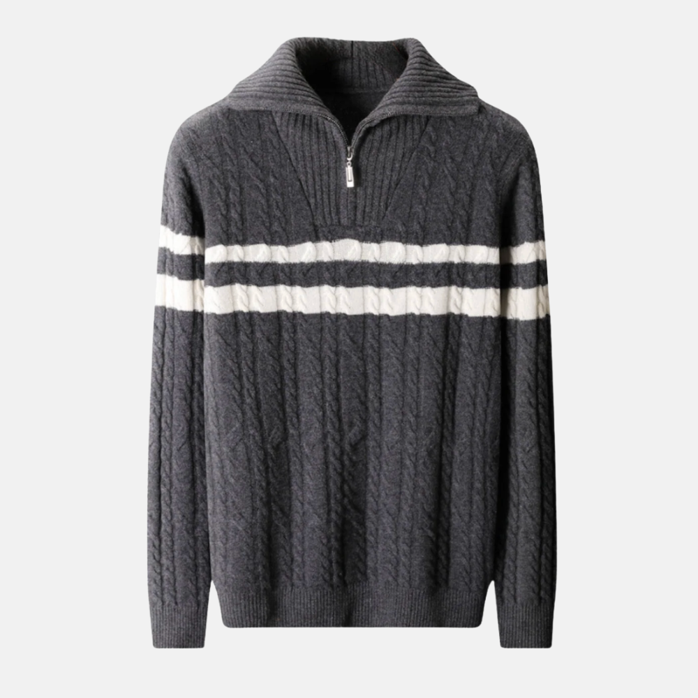 Briss | Herren-Strickpullover mit halbem Reißverschluss und Zopfmuster aus Wollmischung