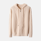 Briss | Herren Strickjacke mit Kapuze und Reißverschluss – Zopfmuster aus Wollmischung