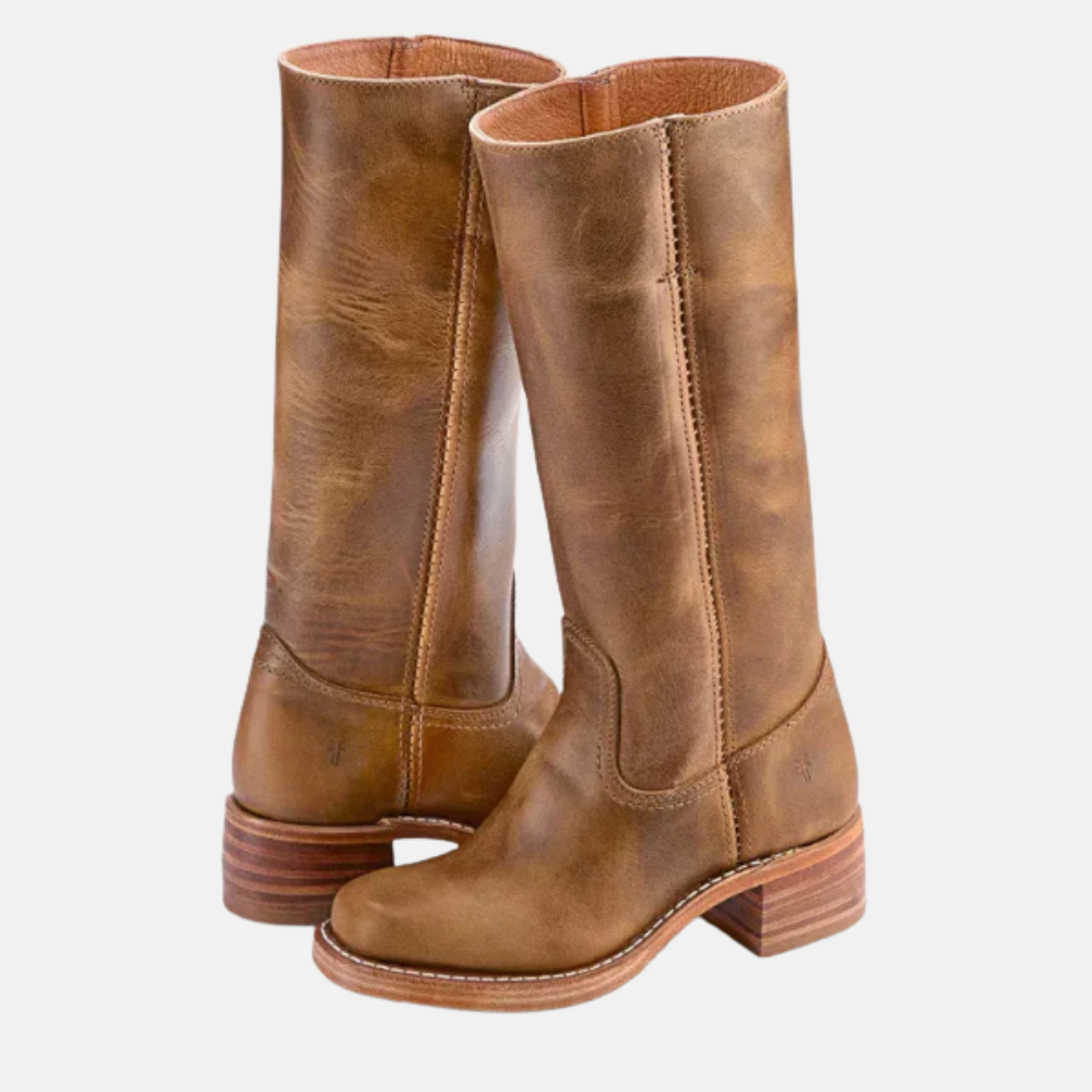 Briss | Damen Lange Stiefel mit Absatz – Lederoptik Boots mit Blockabsatz