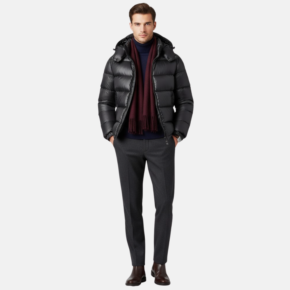 Briss | Herren-Daunenjacke mit abnehmbarer Kapuze – Glänzende Steppjacke