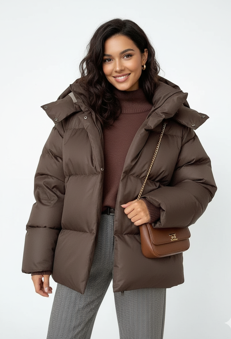 Briss | Damen Puffer Jacke mit Kapuze – Kurze, warme Steppjacke im Oversize-Look