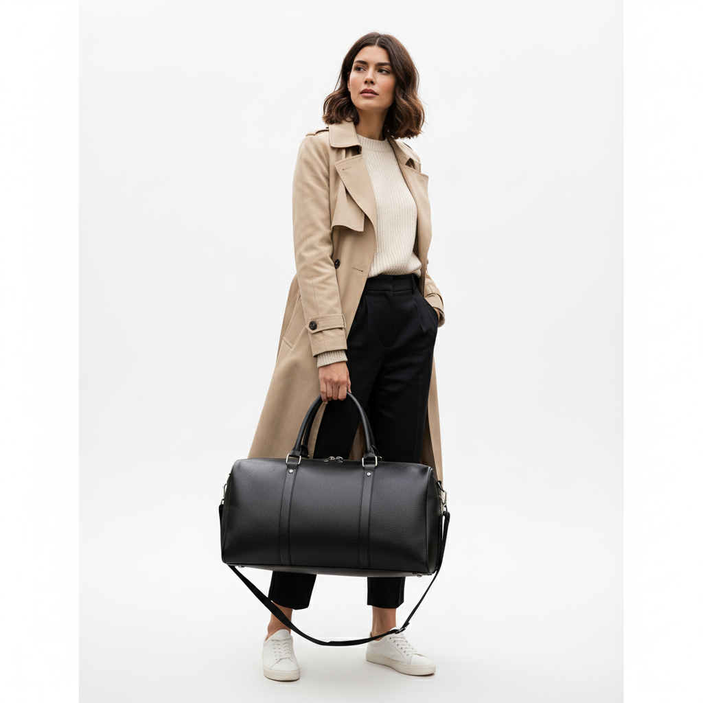 Briss | Weekender aus Echtleder – Schwarze Reisetasche mit verstellbarem Schulterriemen