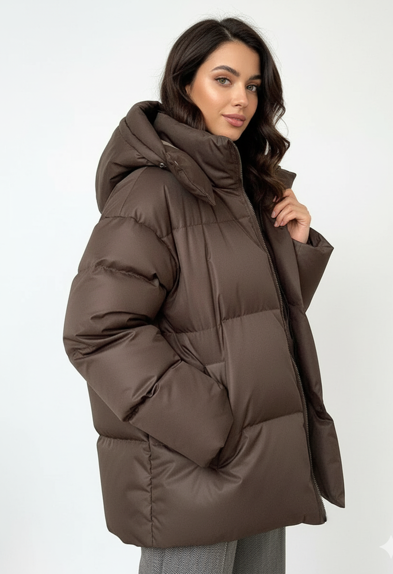 Briss | Damen Puffer Jacke mit Kapuze – Kurze, warme Steppjacke im Oversize-Look