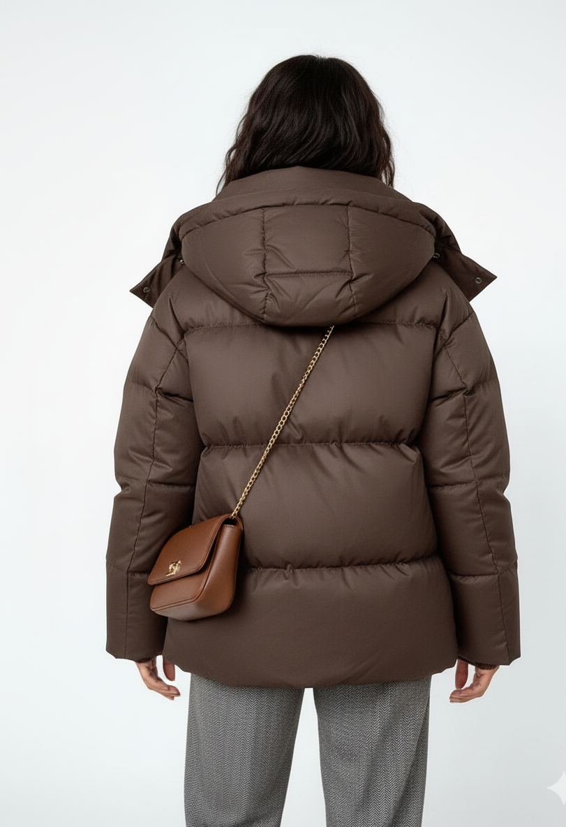 Briss | Damen Puffer Jacke mit Kapuze – Kurze, warme Steppjacke im Oversize-Look