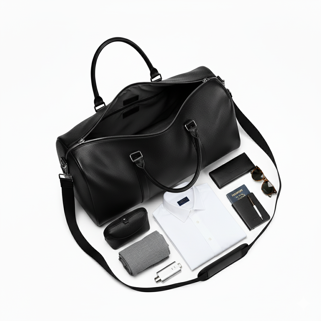 Briss | Weekender aus Echtleder – Schwarze Reisetasche mit verstellbarem Schulterriemen